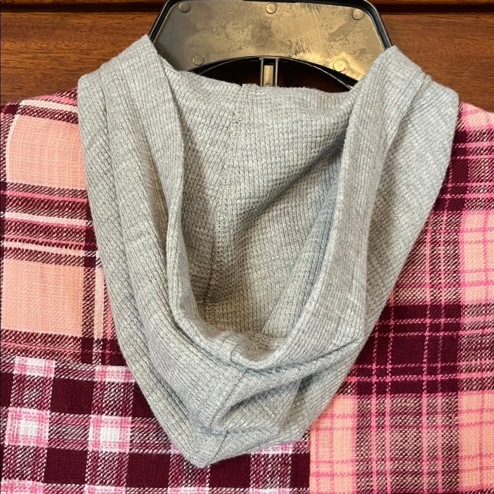 Justice Plaid Button Down Shirt - Pink and Burgundy